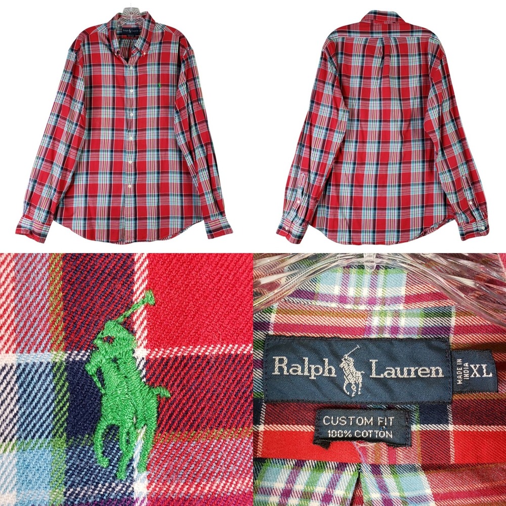 Polo Ralph Lauren Button Down Shirt Oxford Mens XL Red Plaid Long Sleeve Cotton